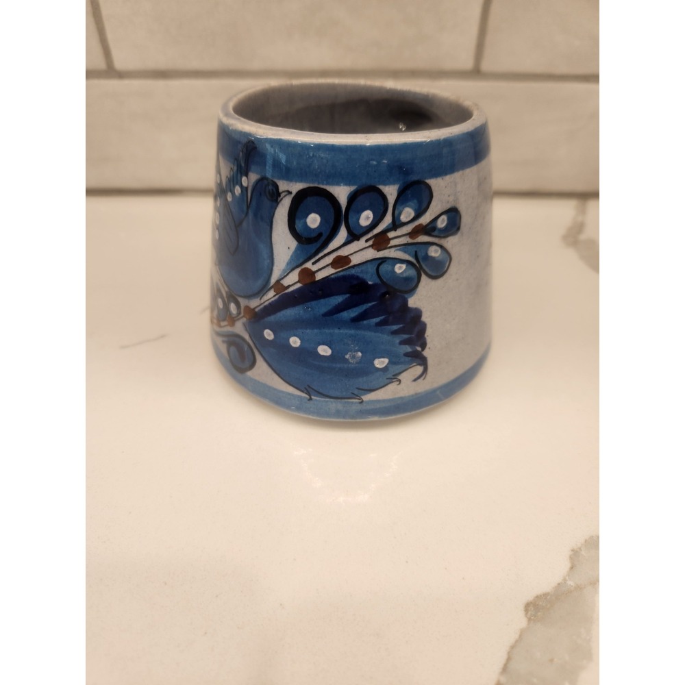 Vintage Tonala Mexico Large 14 Ounce Mug Blue Bird Floral Design Unique Style - Picture 5 of 12